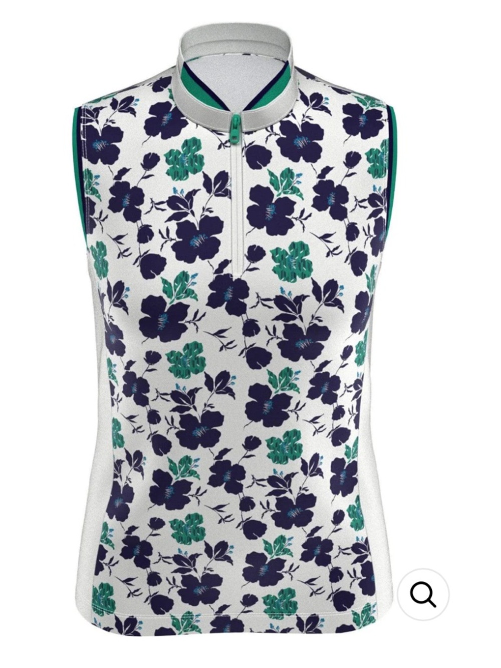 Callaway White Floral Sleeveless Golf Polo with Navy and Teal Accents